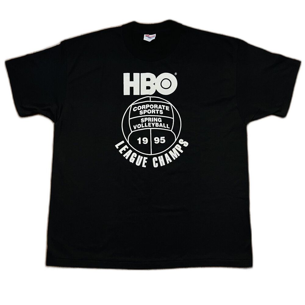 Vintage 1995 HBO Corporate Sport Volleyball League T Shirt Tee Men XL Black NWOT